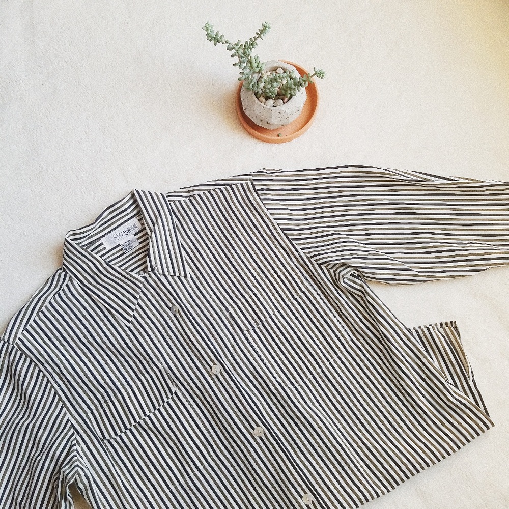 Vintage Chrysantheme Striped Button Up Shirt